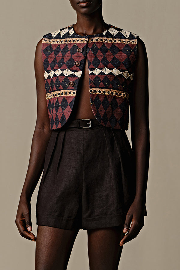 INTO THE EAST 25 Spring/Summer Round Neck Vest ITE-E1DGSS004BR23VE-HZ Reddish Brown